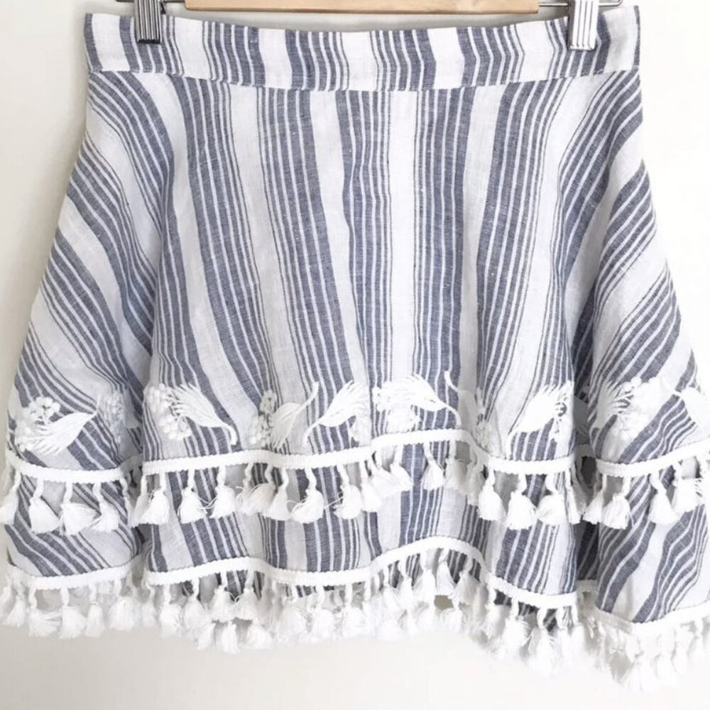 Gently Worn Once, Blue & White Striped Thick Linen Tiered Skirt by TRYB